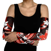 Red Polynesian Pattern With Tropical Flowers Arm Sleeves - Polynesian Pride