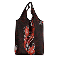 Red Polynesian Pattern With Tropical Flowers Grocery Bag