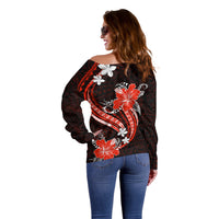 Red Polynesian Pattern With Tropical Flowers Off Shoulder Sweater LT05 - Polynesian Pride