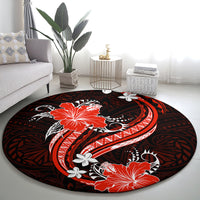 Red Polynesian Pattern With Tropical Flowers Round Carpet LT05 - Polynesian Pride