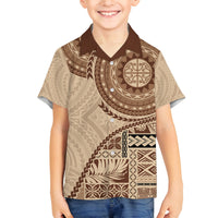 Samoa Siapo Pattern Simple Style Family Matching Tank Maxi Dress and Hawaiian Shirt LT05 Son's Shirt Brown - Polynesian Pride