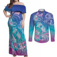 Polynesia Sea Turtle Couple Couples Matching Off Shoulder Maxi Dress and Long Sleeve Button Shirt Love Is Life