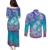 Polynesia Sea Turtle Couple Couples Matching Puletasi and Long Sleeve Button Shirt Love Is Life