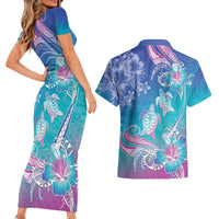 Polynesia Sea Turtle Couple Couples Matching Short Sleeve Bodycon Dress and Hawaiian Shirt Love Is Life