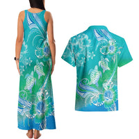 Polynesia Sea Turtle Couple Couples Matching Tank Maxi Dress and Hawaiian Shirt I Am Turtley In Love With You