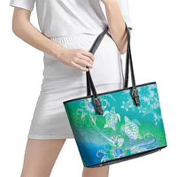 Polynesia Sea Turtle Couple Leather Tote Bag I Am Turtley In Love With You