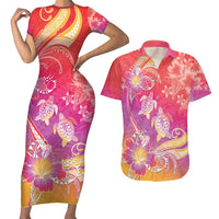 Polynesia Sea Turtle Couple Couples Matching Short Sleeve Bodycon Dress and Hawaiian Shirt One Soul One Love