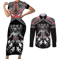 New Zealand Aotearoa Couples Matching Short Sleeve Bodycon Dress and Long Sleeve Button Shirt Traditional Kapa Haka LT05 Black - Polynesian Pride