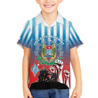 Personalised Free West Papua Family Matching Off The Shoulder Long Sleeve Dress and Hawaiian Shirt One People One Soul Unique Style LT05 Son's Shirt Blue - Polynesian Pride