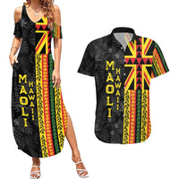 Hawaii Maoli Spirit Couples Matching Summer Maxi Dress and Hawaiian Shirt Kakau Pattern With Flower Lei - Polynesian Pride