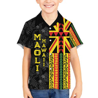 Hawaii Maoli Spirit Family Matching Puletasi and Hawaiian Shirt Kakau Pattern With Flower Lei LT05 Son's Shirt Black - Polynesian Pride