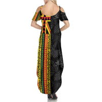 Hawaii Maoli Spirit Family Matching Summer Maxi Dress and Hawaiian Shirt Kakau Pattern With Flower Lei LT05 - Polynesian Pride