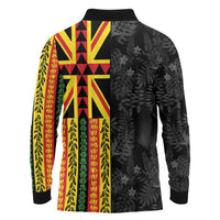 Hawaii Maoli Spirit Long Sleeve Polo Shirt Kakau Pattern With Flower Lei - Polynesian Pride