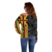 Hawaii Maoli Spirit Off Shoulder Sweater Kakau Pattern With Flower Lei - Polynesian Pride