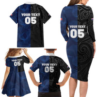 France And New Zealand Rugby Custom Family Matching Long Sleeve Bodycon Dress and Hawaiian Shirt Les Bleus Rooster With Maori Tiki LT05 - Polynesian Pride