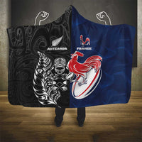 France And New Zealand Rugby Hooded Blanket Les Bleus Rooster With Maori Tiki LT05 - Polynesian Pride