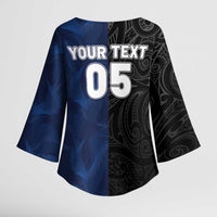 France And New Zealand Rugby Custom Kimono Sleeve Blouse Les Bleus Rooster With Maori Tiki LT05 - Polynesian Pride