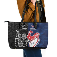 France And New Zealand Rugby Leather Tote Bag Les Bleus Rooster With Maori Tiki LT05 - Polynesian Pride