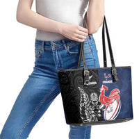 France And New Zealand Rugby Leather Tote Bag Les Bleus Rooster With Maori Tiki LT05 - Polynesian Pride