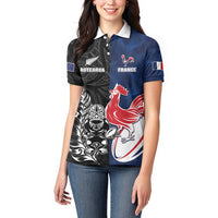 France And New Zealand Rugby Custom Women Polo Shirt Les Bleus Rooster With Maori Tiki LT05 - Polynesian Pride