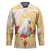 New Zealand Aotearoa Cockatoo Hockey Jersey Maori Pattern With Pohutukawa Flowers
