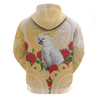 New Zealand Aotearoa Cockatoo Hoodie Maori Pattern With Pohutukawa Flowers