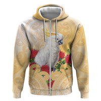 New Zealand Aotearoa Cockatoo Hoodie Maori Pattern With Pohutukawa Flowers