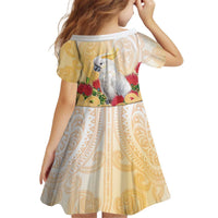 New Zealand Aotearoa Cockatoo Kid Short Sleeve Dress Maori Pattern With Pohutukawa Flowers