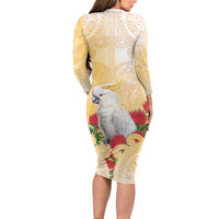 New Zealand Aotearoa Cockatoo Long Sleeve Bodycon Dress Maori Pattern With Pohutukawa Flowers LT05 - Polynesian Pride