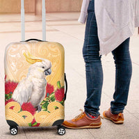 New Zealand Aotearoa Cockatoo Luggage Cover Maori Pattern With Pohutukawa Flowers