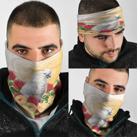 New Zealand Aotearoa Cockatoo Neck Gaiter Maori Pattern With Pohutukawa Flowers