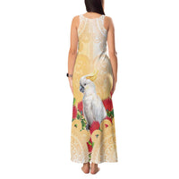 New Zealand Aotearoa Cockatoo Tank Maxi Dress Maori Pattern With Pohutukawa Flowers