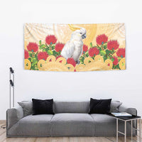 New Zealand Aotearoa Cockatoo Tapestry Maori Pattern With Pohutukawa Flowers