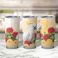 New Zealand Aotearoa Cockatoo Tumbler Cup Maori Pattern With Pohutukawa Flowers