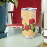 New Zealand Aotearoa Cockatoo Tumbler Cup Maori Pattern With Pohutukawa Flowers