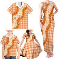 Orange Hawaii Palaka Family Matching Tank Maxi Dress and Hawaiian Shirt Hawaiian Ilima Lei LT05 - Polynesian Pride
