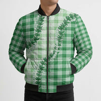 Green Hawaii Palaka Bomber Puffer Jacket Hawaiian Pikake Lei