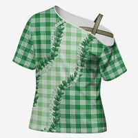 Green Hawaii Palaka Cross Shoulder Shirt Hawaiian Pikake Lei
