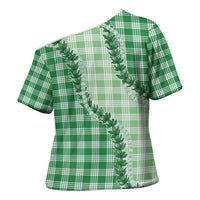 Green Hawaii Palaka Cross Shoulder Shirt Hawaiian Pikake Lei