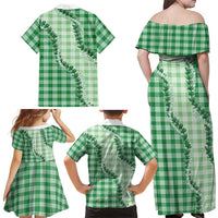 Green Hawaii Palaka Family Matching Off Shoulder Maxi Dress and Hawaiian Shirt Hawaiian Pikake Lei LT05 - Polynesian Pride