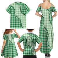 Green Hawaii Palaka Family Matching Summer Maxi Dress and Hawaiian Shirt Hawaiian Pikake Lei LT05 - Polynesian Pride