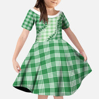 Green Hawaii Palaka Kid Short Sleeve Dress Hawaiian Pikake Lei