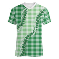 Green Hawaii Palaka Women V-Neck T-Shirt Hawaiian Pikake Lei