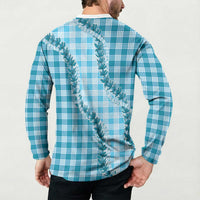 Blue Hawaii Palaka Button Sweatshirt Hawaiian Pikake Lei