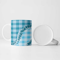 Blue Hawaii Palaka Ceramic Mug Hawaiian Pikake Lei