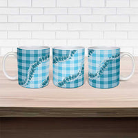 Blue Hawaii Palaka Ceramic Mug Hawaiian Pikake Lei
