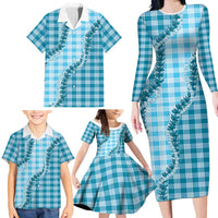Blue Hawaii Palaka Family Matching Long Sleeve Bodycon Dress and Hawaiian Shirt Hawaiian Pikake Lei LT05 - Polynesian Pride