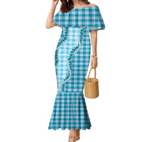 Blue Hawaii Palaka Family Matching Mermaid Dress and Hawaiian Shirt Hawaiian Pikake Lei LT05 Mom's Dress Blue - Polynesian Pride