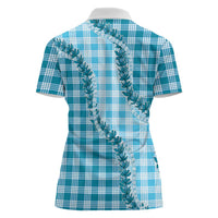 Blue Hawaii Palaka Women Polo Shirt Hawaiian Pikake Lei