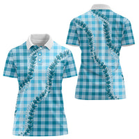 Blue Hawaii Palaka Women Polo Shirt Hawaiian Pikake Lei